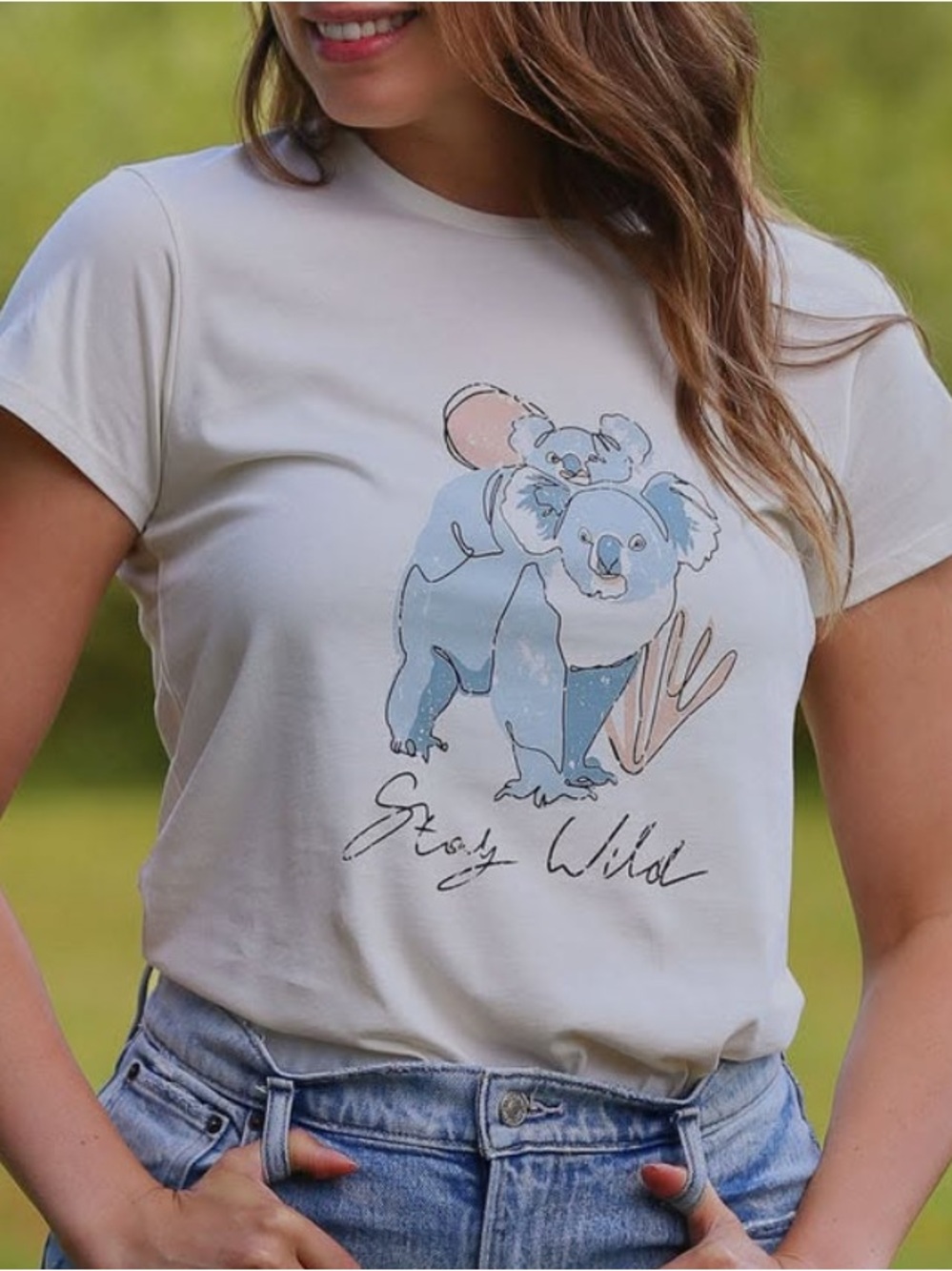 100% Pima Cotton Women's Stay Wild Koala Tee in Coconut Made in Peru